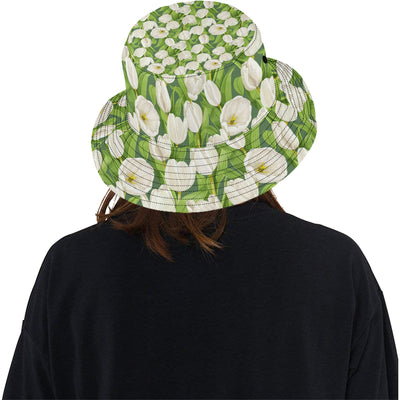 Tulip White Pattern Print Design TP05 Unisex Bucket Hat