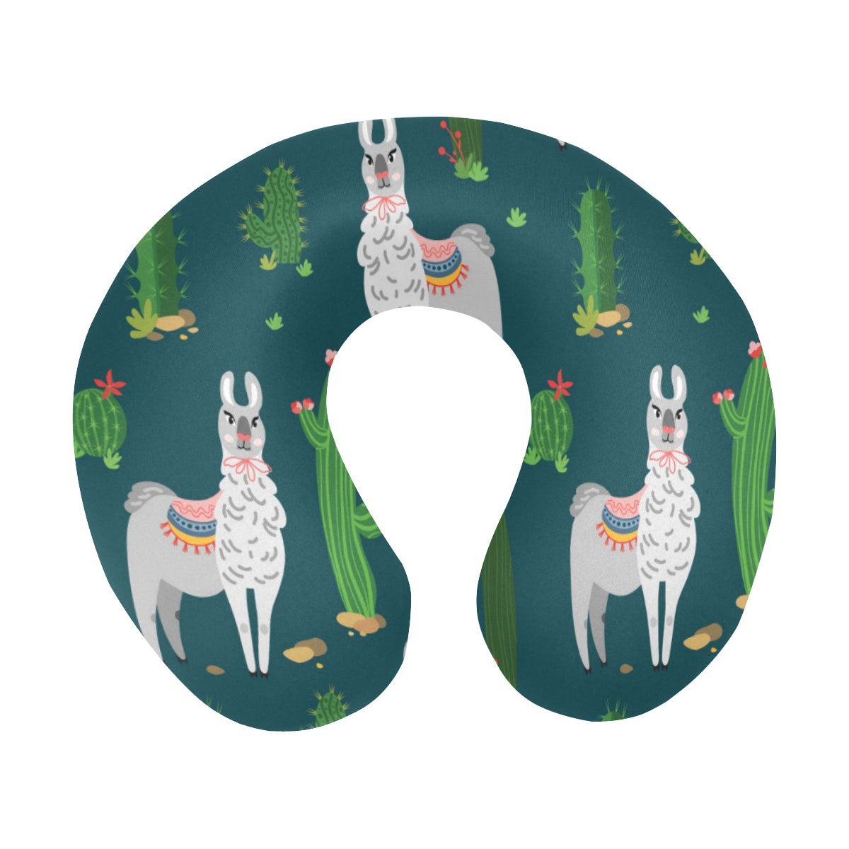 Llama Cactus Pattern Print Design 013 U-Shaped Travel Neck Pillow