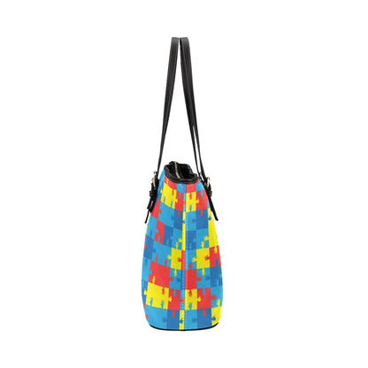 Autism Awareness Design Themed Print Leather Tote Bag