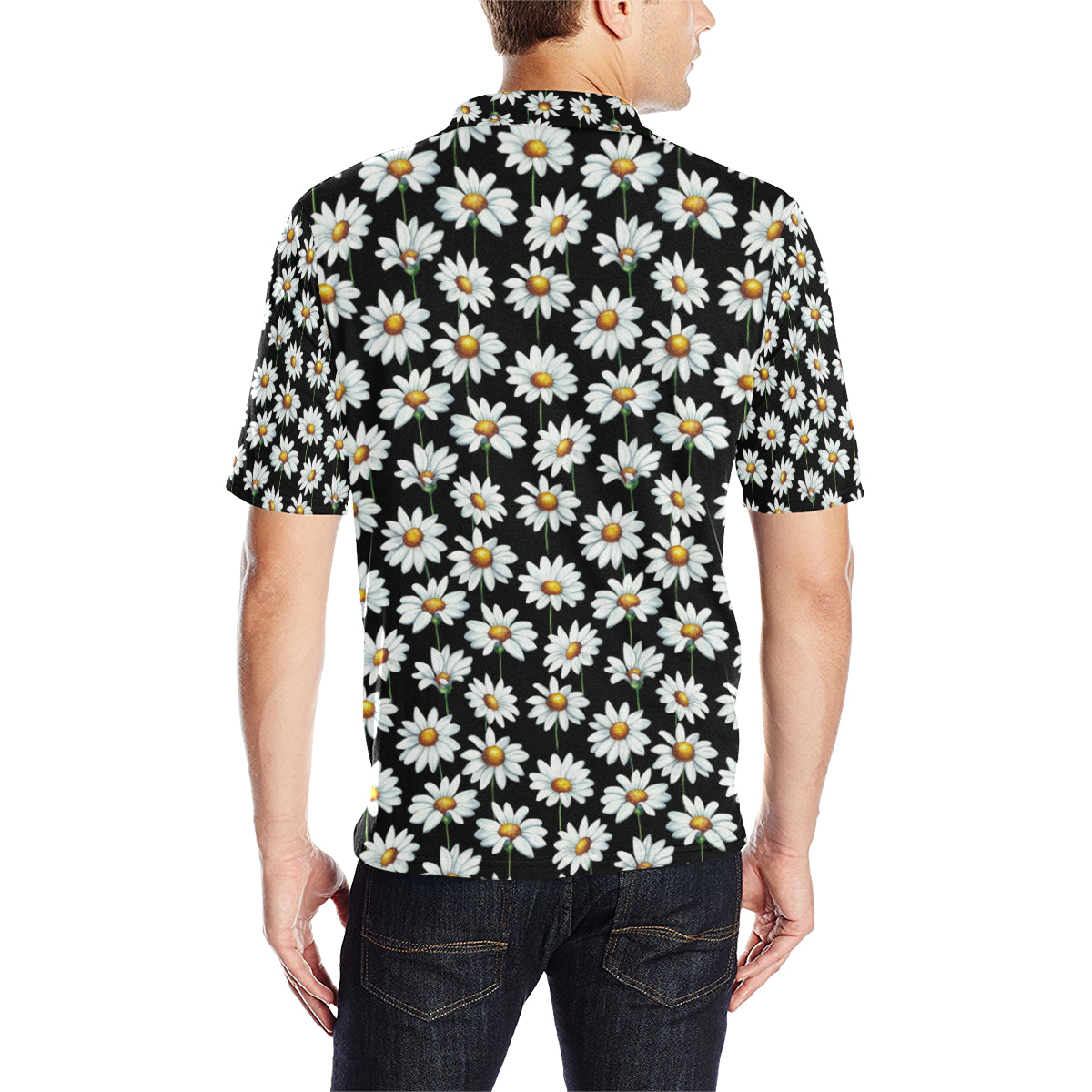 Daisy Print Pattern Men Polo Shirt