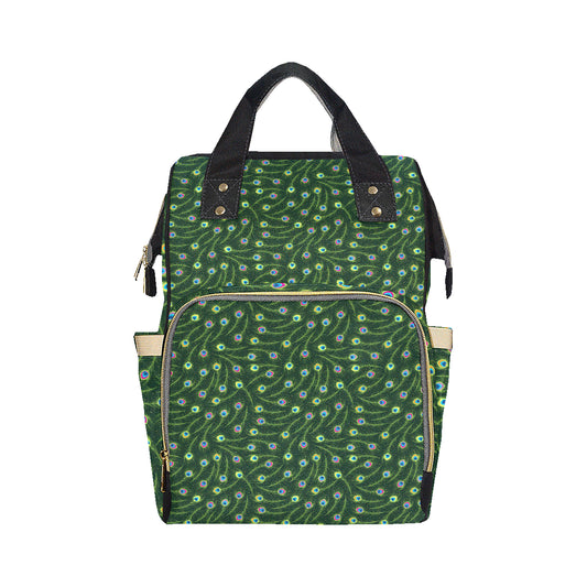 Peacock Feather Green Design Print Diaper Bag Backpack