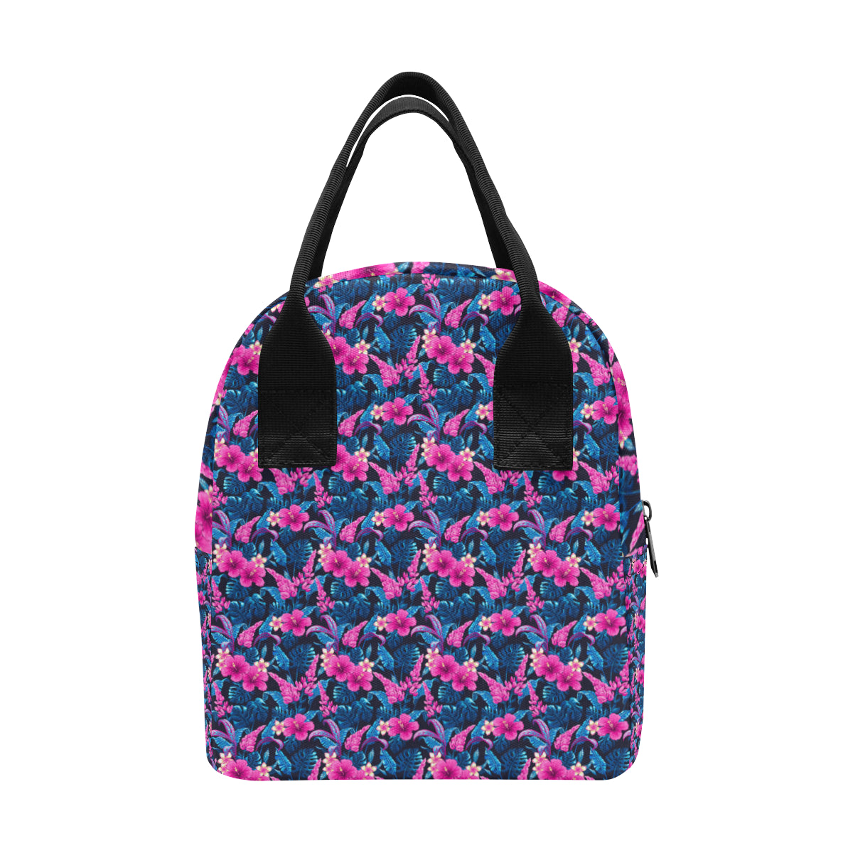 Tropical Folower Pink Themed Print Insulated Lunch Bag