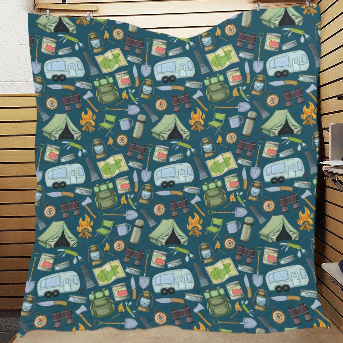 Camping Pattern Print Design 02 Premium Quilt