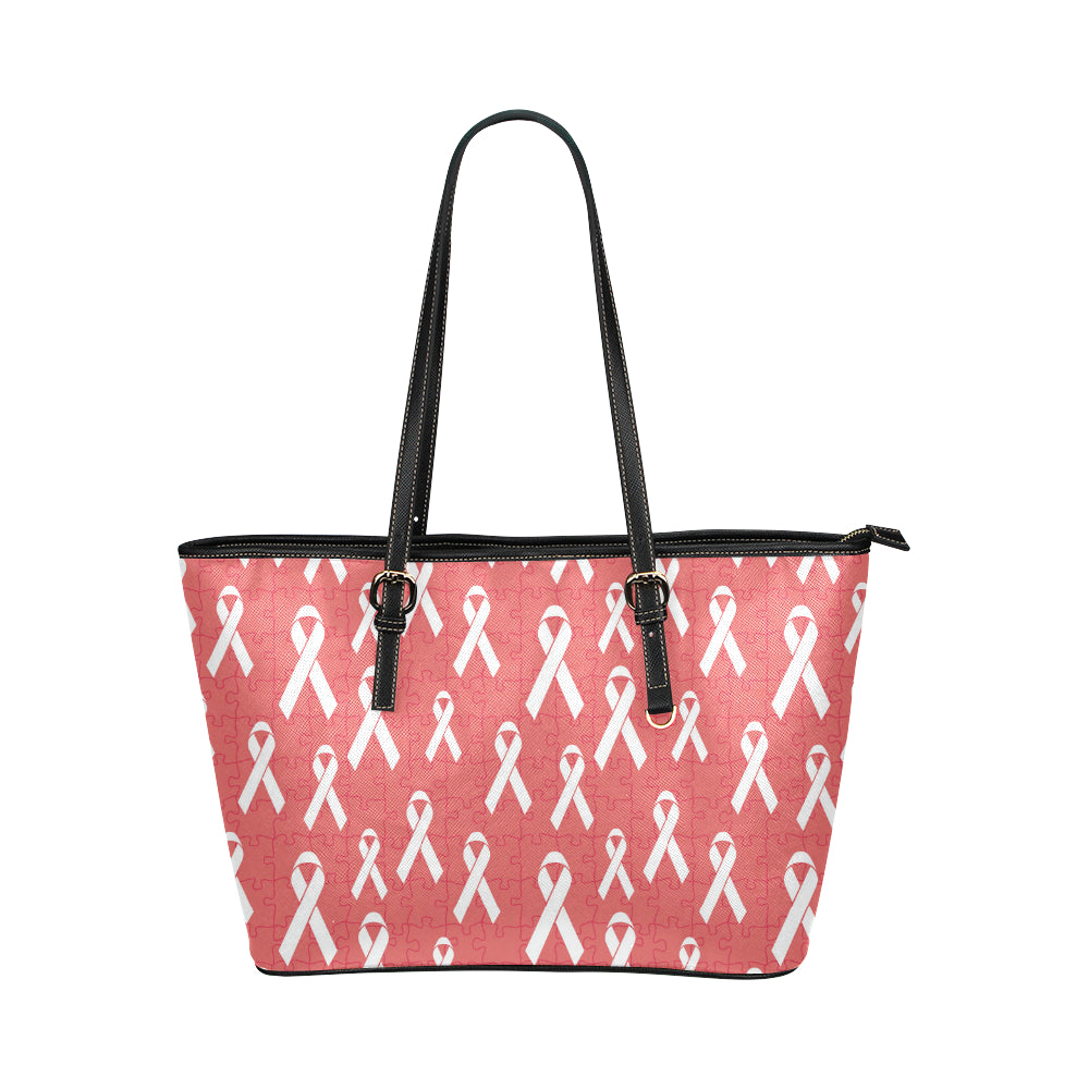 Autism Awareness Ribbon Design Print Leather Tote Bag