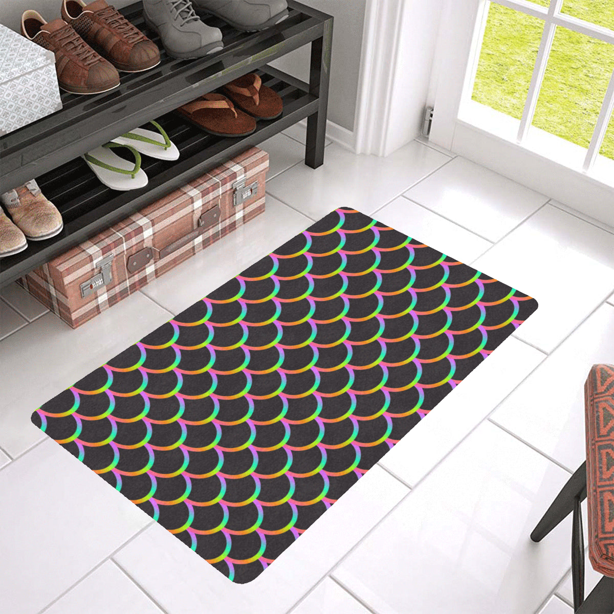 Mermaid Tail Rainbow Design Print Rubber Doormat
