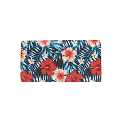Red Hibiscus Blue Scene Women's Trifold Wallet