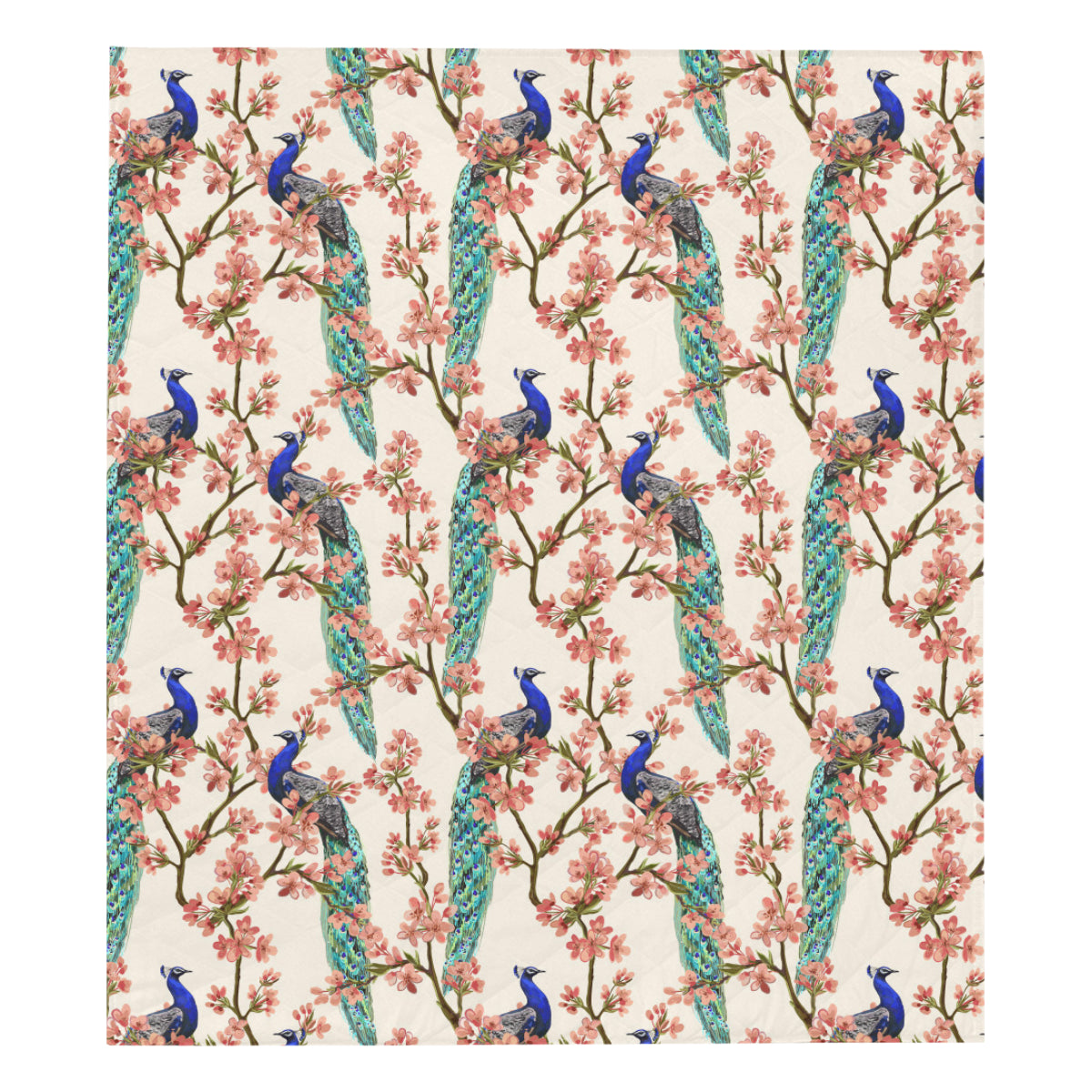 Cherry Blossom Peacock Premium Quilt