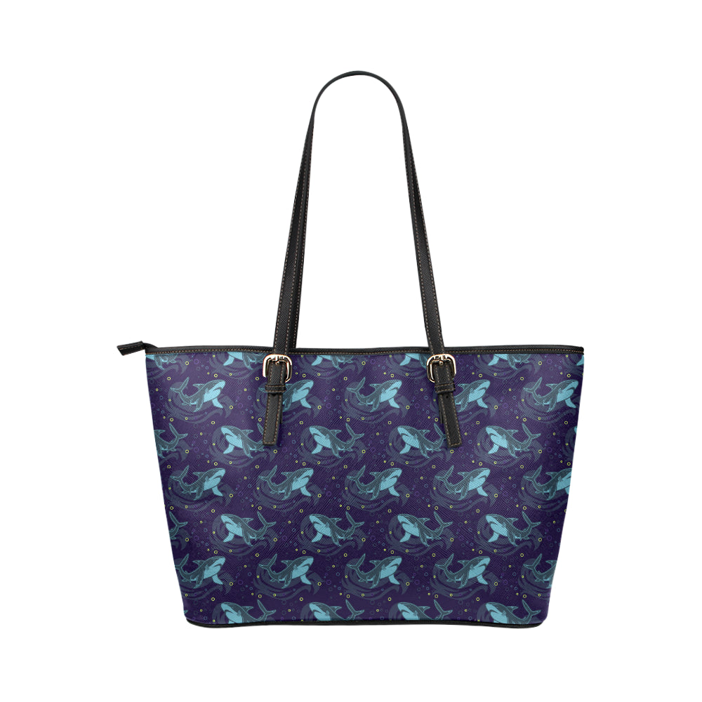 Shark Themed Print Leather Tote Bag