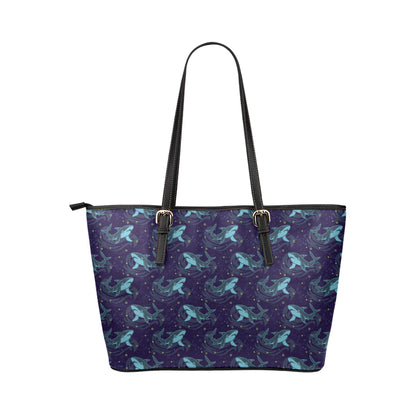 Shark Themed Print Leather Tote Bag