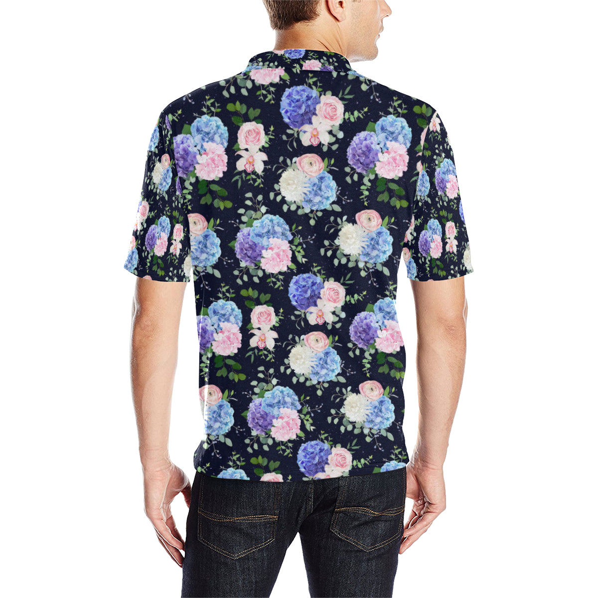 Hydrangea Pattern Print Design HD01 Men Polo Shirt