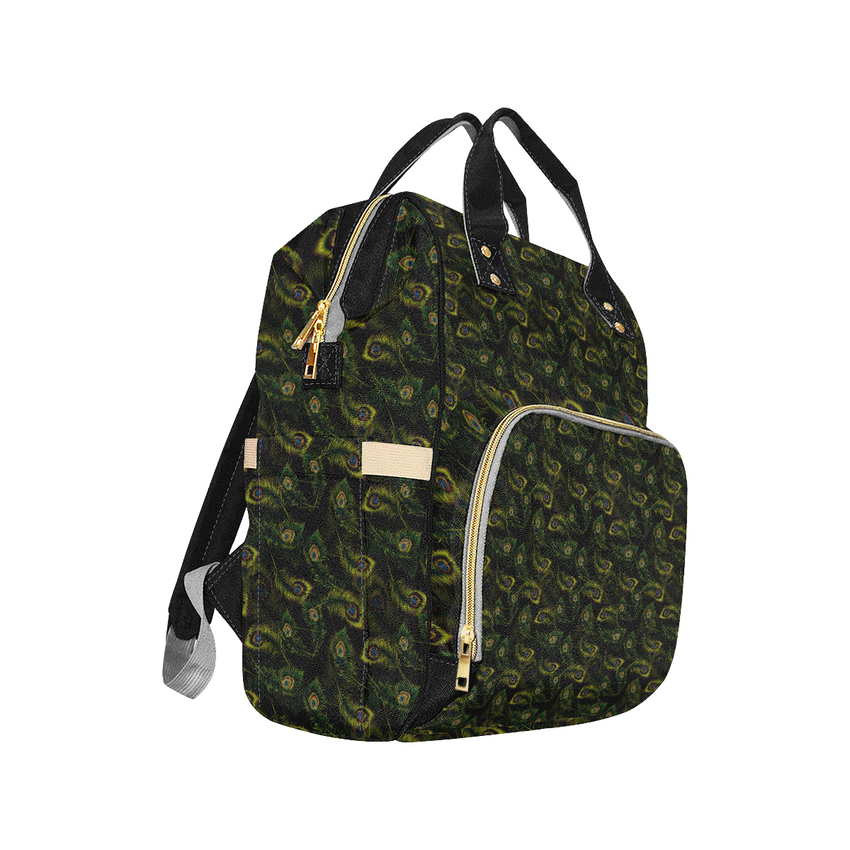 Peacock Feather Pattern Design Print Diaper Bag Backpack