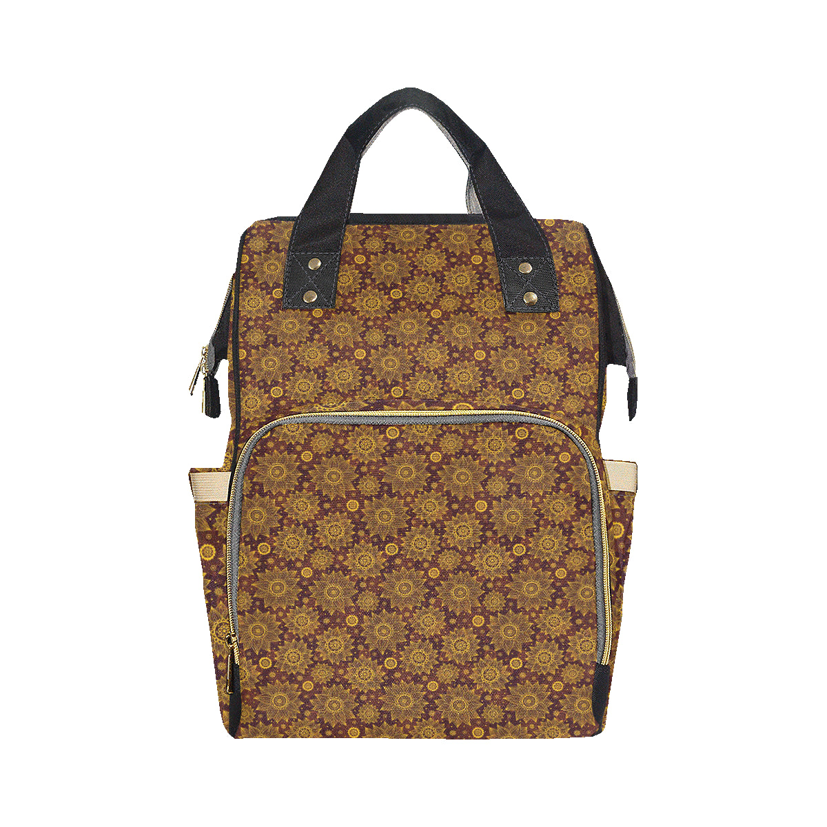 Gold Sunflower Hand Drawn Print Diaper Bag Backpack