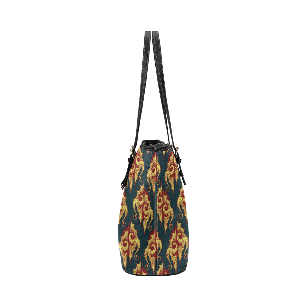 Dragons Gold Design Pattern Leather Tote Bag