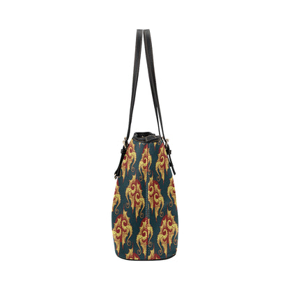 Dragons Gold Design Pattern Leather Tote Bag