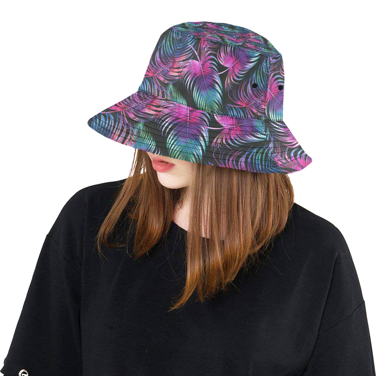 Palm Leaves Pattern Print Design PL010 Unisex Bucket Hat