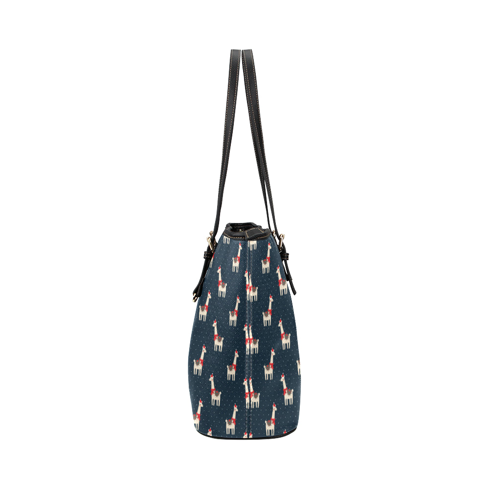Llama with Polka Dot Themed Print Leather Tote Bag