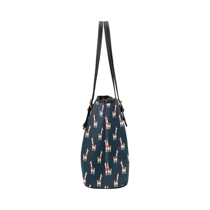 Llama with Polka Dot Themed Print Leather Tote Bag