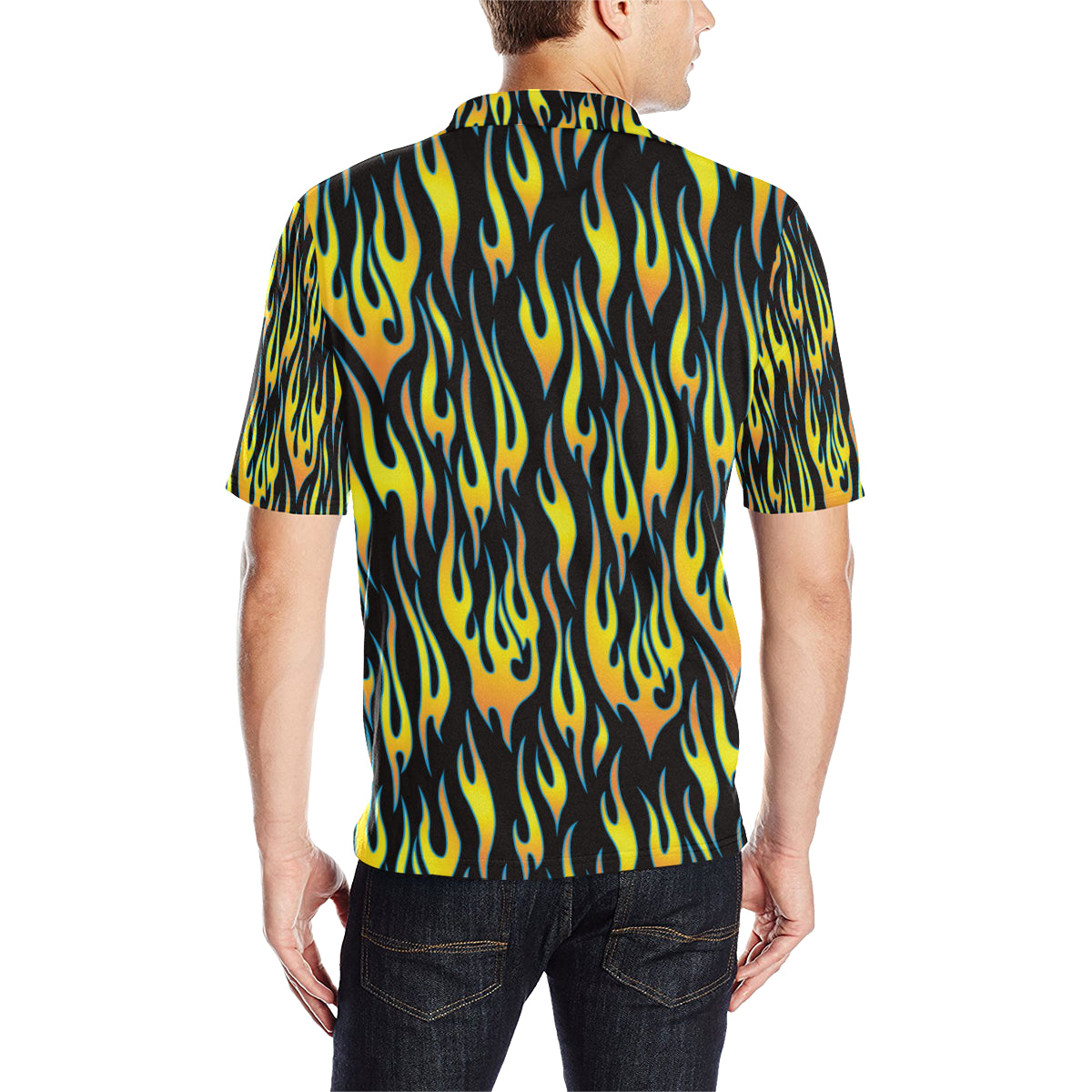 Flame Fire Yellow Pattern Men Polo Shirt
