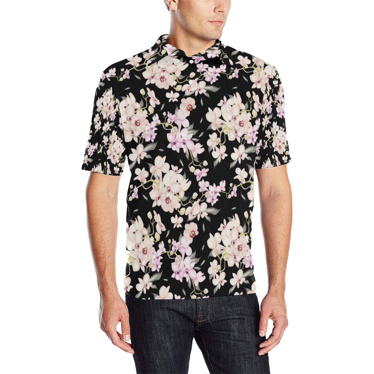 Orchid White Pattern Print Design OR03 Men Polo Shirt