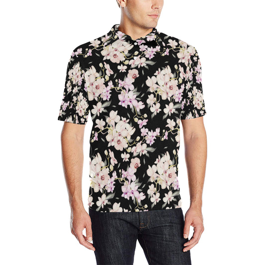 Orchid White Pattern Print Design OR03 Men Polo Shirt