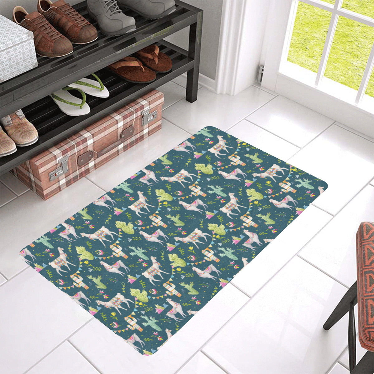 Llama with Cactus Design Print Rubber Doormat
