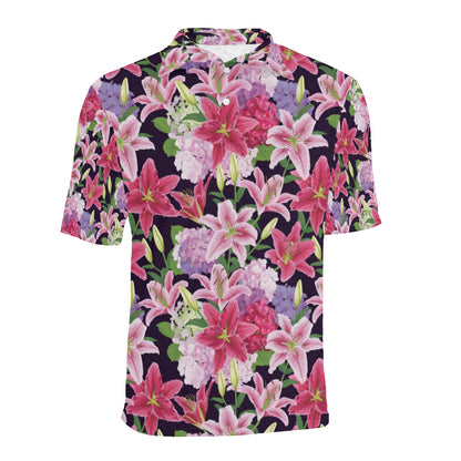 Lily Pattern Print Design LY017 Men Polo Shirt