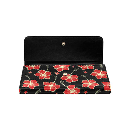 Red Hibiscus Pattern Print Design HB021 Women's Trifold Wallet