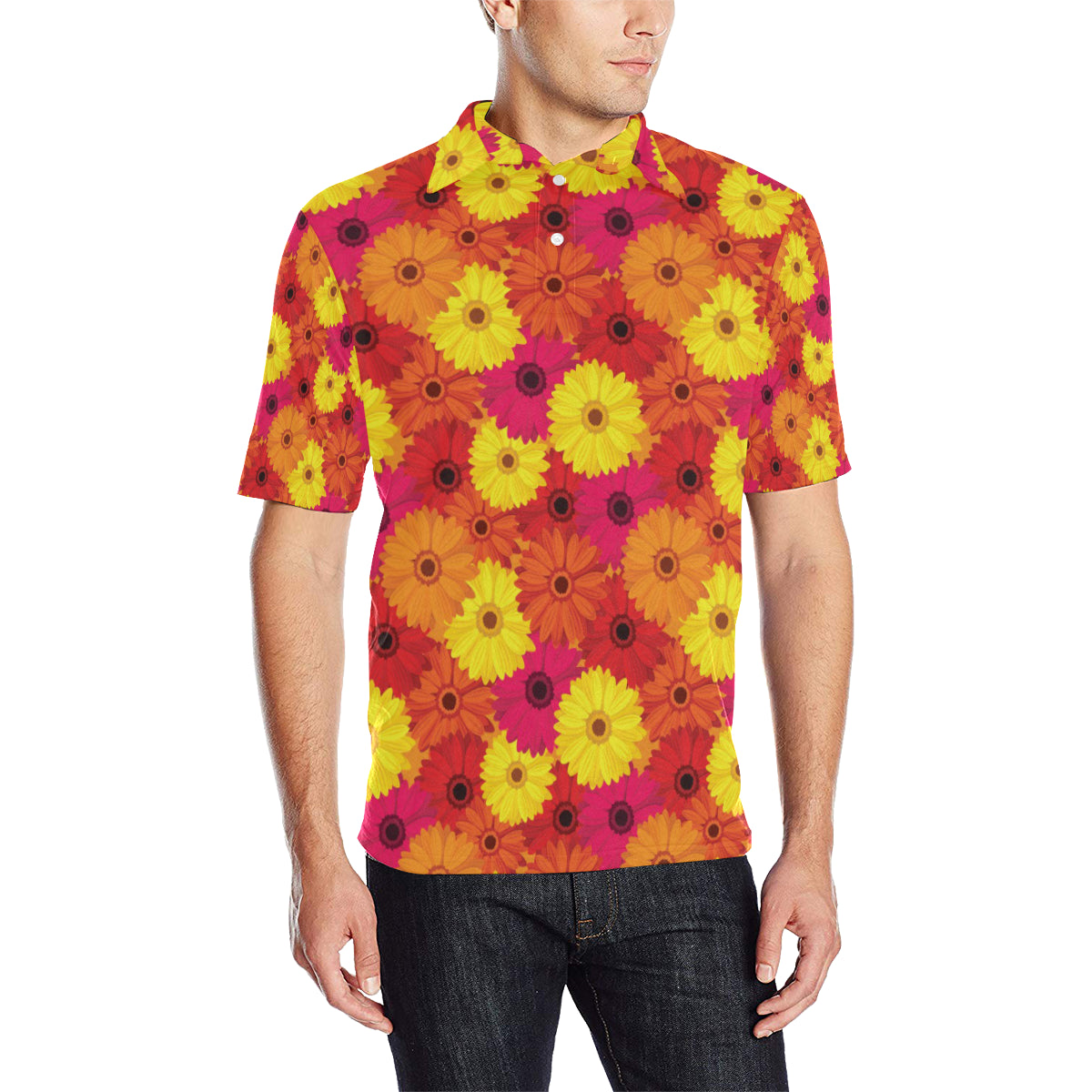Gerberas Pattern Print Design GB05 Men Polo Shirt