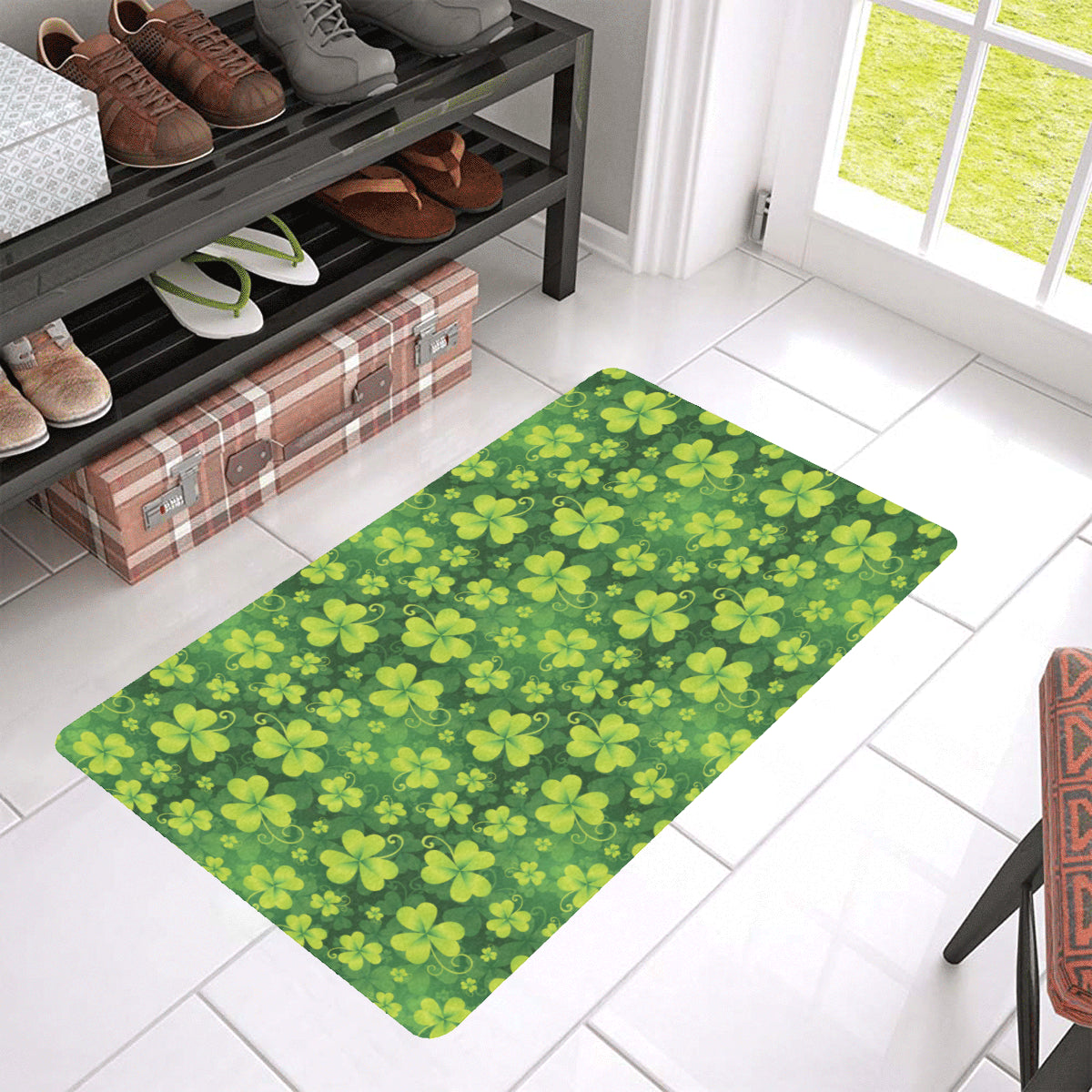 Shamrock Clover Print Rubber Doormat