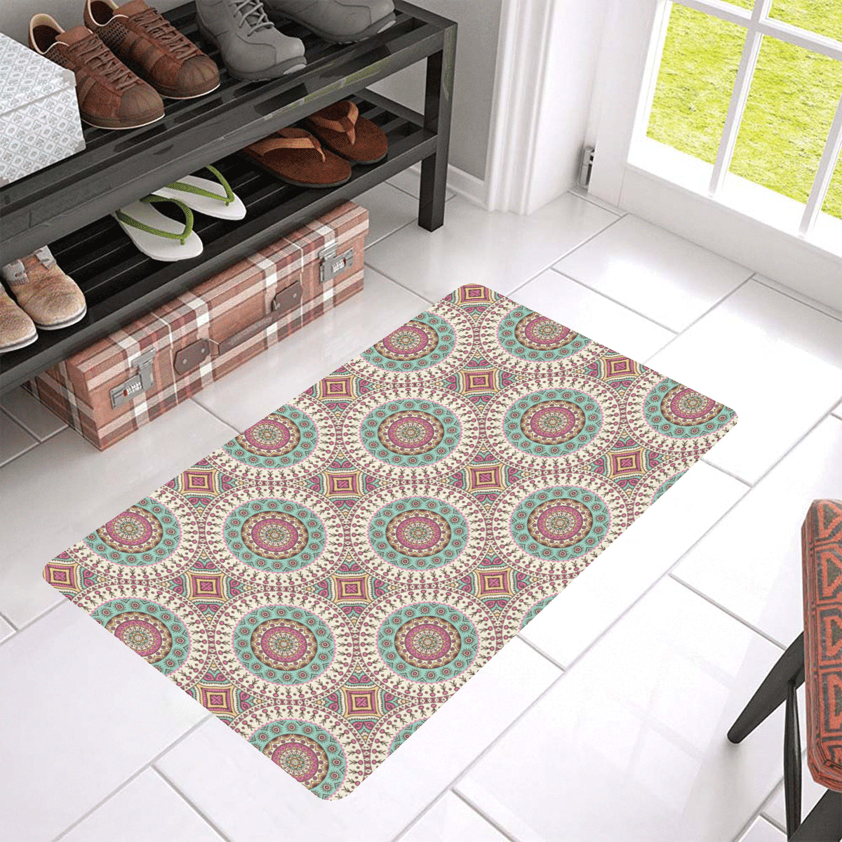 Bohemian Round Style Print Rubber Doormat