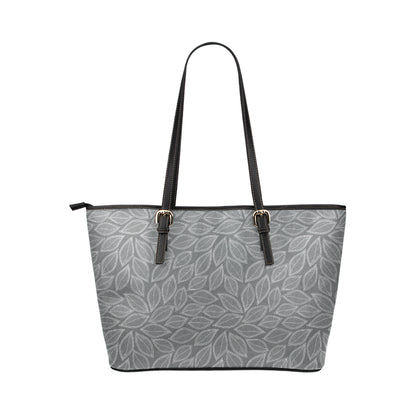 Elm Leave Grey Print Pattern Leather Tote Bag