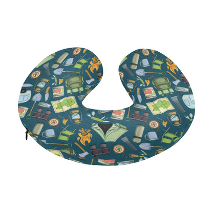 Camping Pattern Print Design 02 U-Shaped Travel Neck Pillow