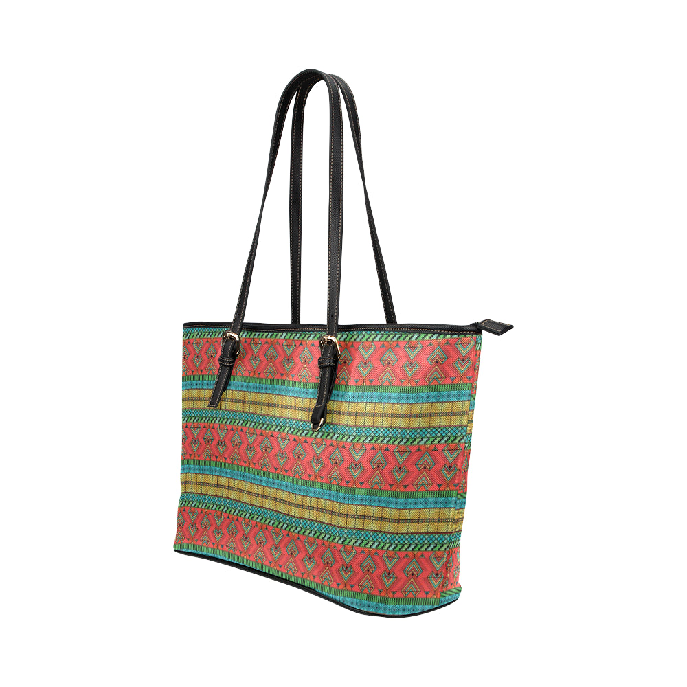 African Colorful Zigzag Print Pattern Leather Tote Bag