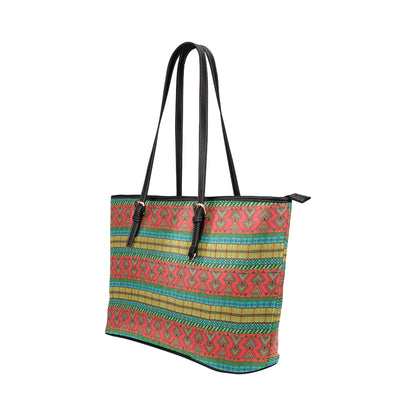 African Colorful Zigzag Print Pattern Leather Tote Bag
