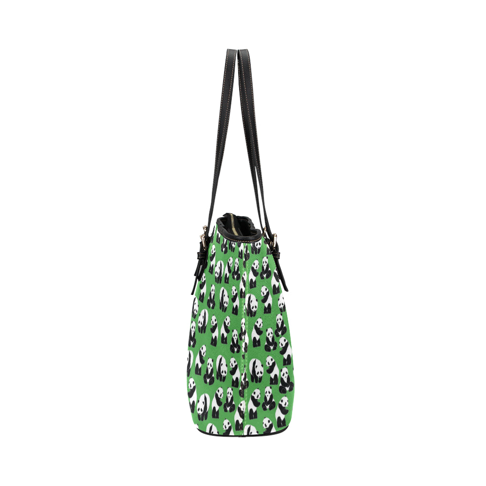 Panda Bear Pattern Themed Print Leather Tote Bag