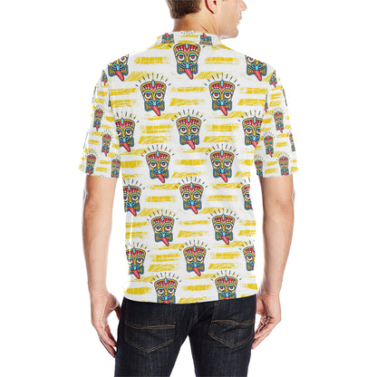 Tiki Smile Mask Print Pattern Men Polo Shirt