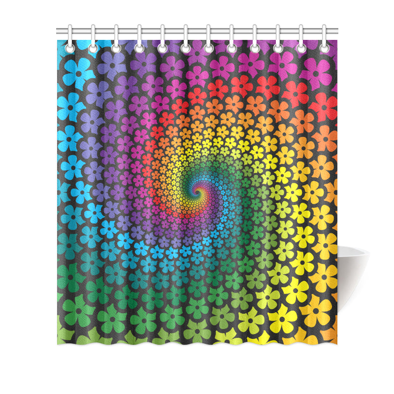 Flower Power Rainbow Spiral Print Shower Curtain