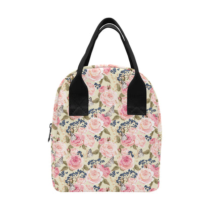 Floral Pink Butterfly Print Insulated Lunch Bag