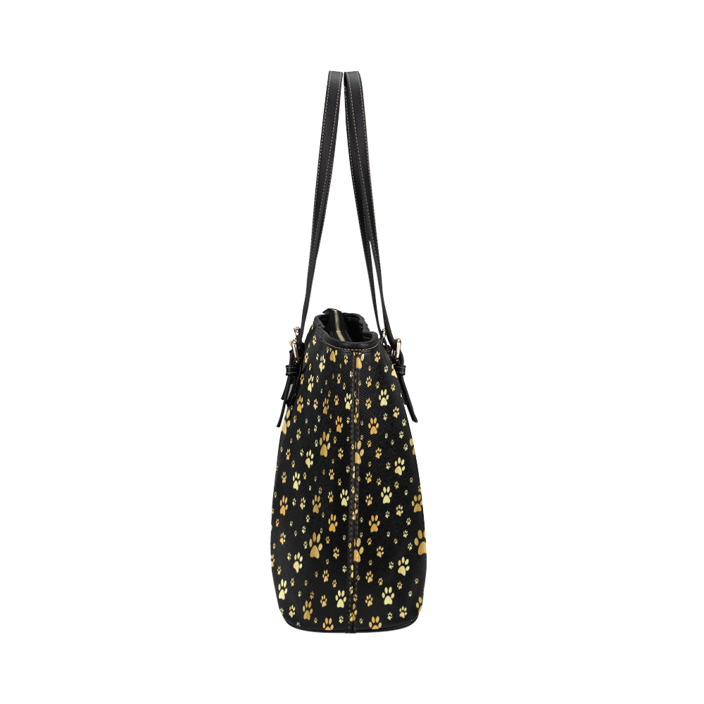 Paw Gold Print Leather Tote Bag