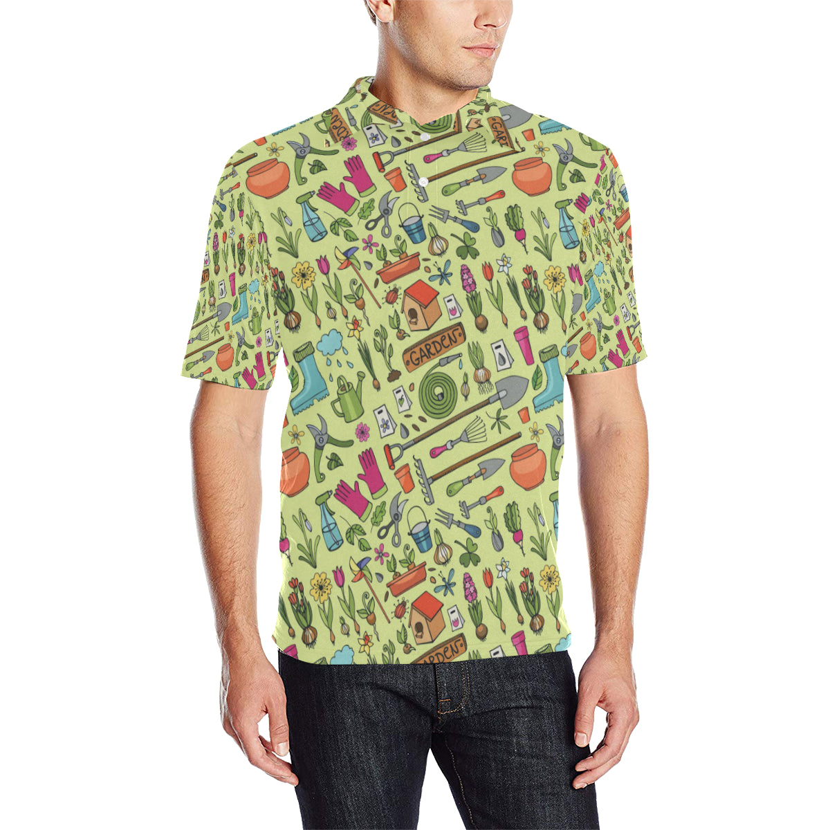 Gardening Pattern Print Design G02 Men Polo Shirt