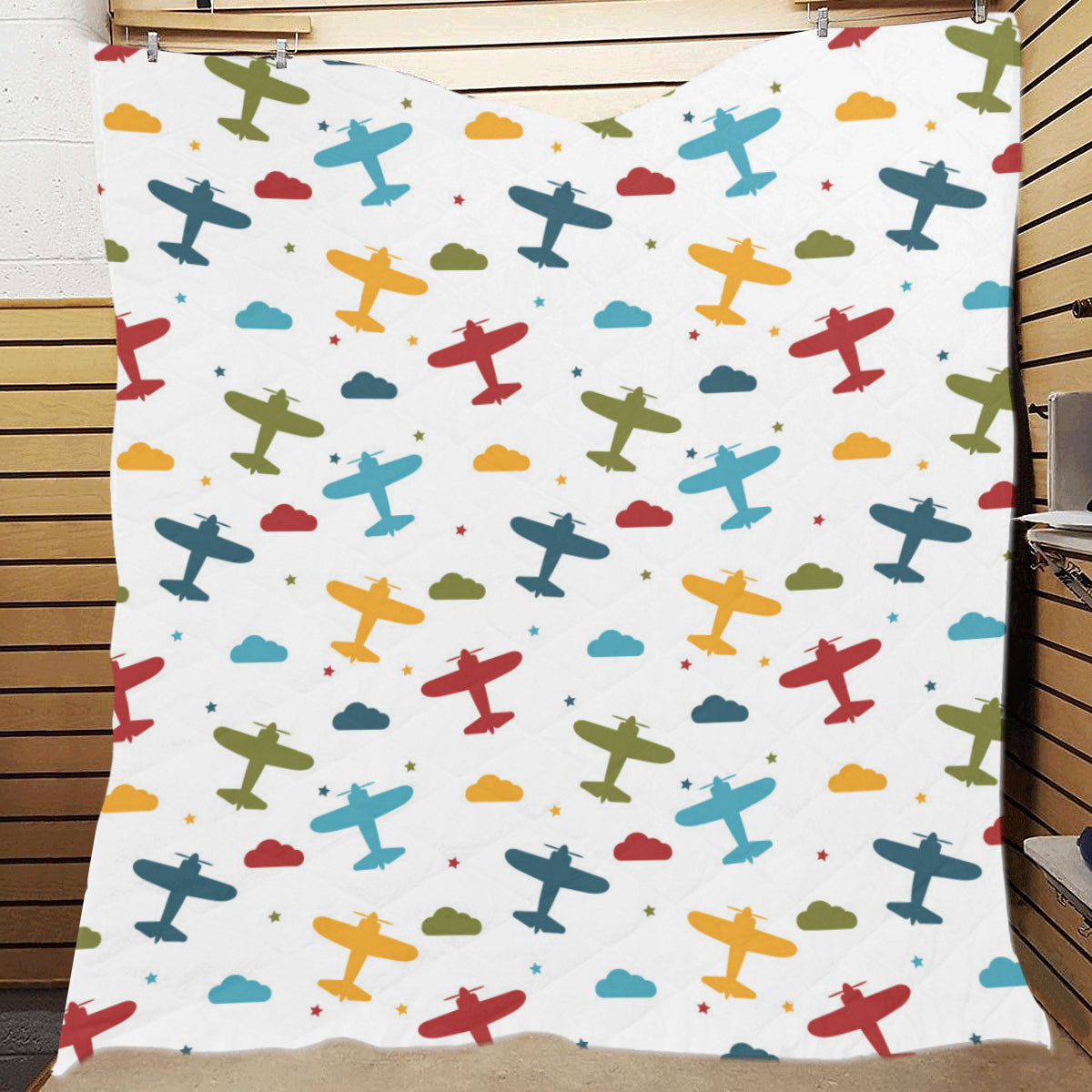 Airplane Pattern Print Design 06 Premium Quilt