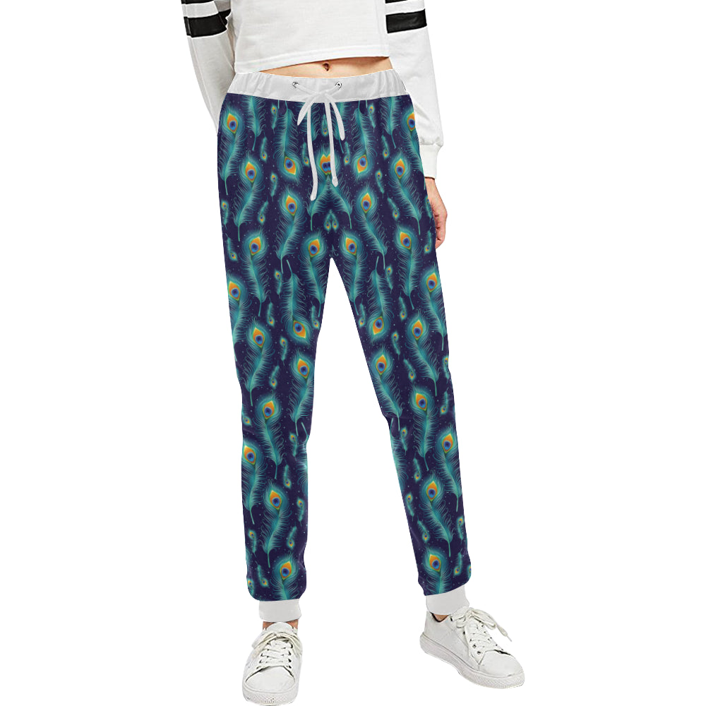 Peacock Feather Blue Design Print Unisex Sweatpants
