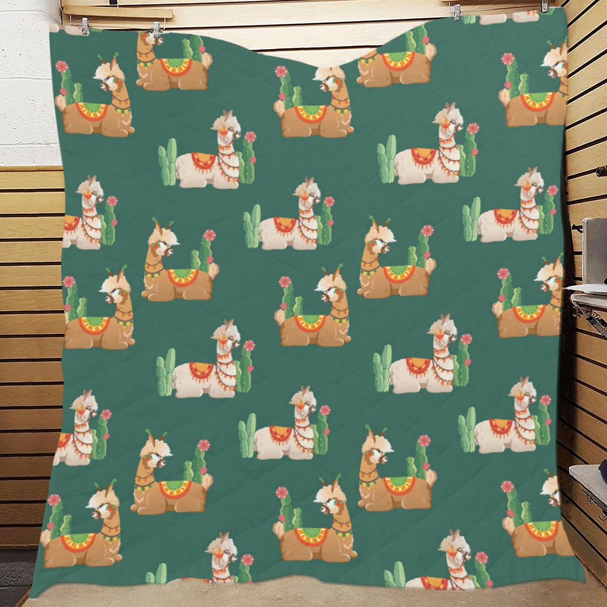 Llama Cactus Pattern Print Design 07 Premium Quilt