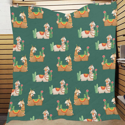 Llama Cactus Pattern Print Design 07 Premium Quilt