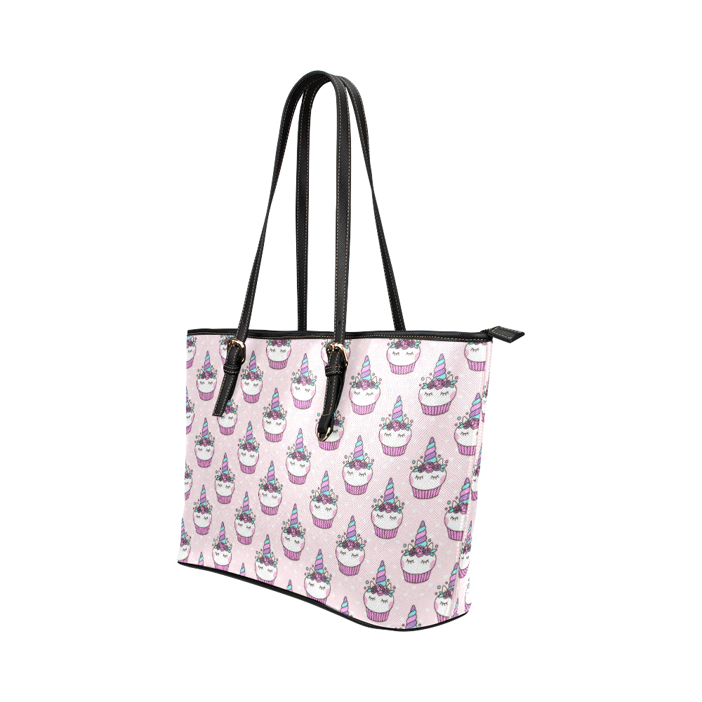 Cupcakes Unicorn Print Pattern Leather Tote Bag