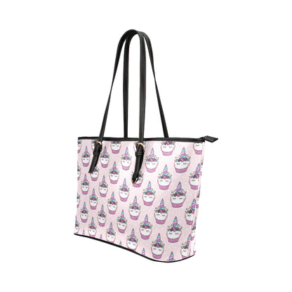 Cupcakes Unicorn Print Pattern Leather Tote Bag