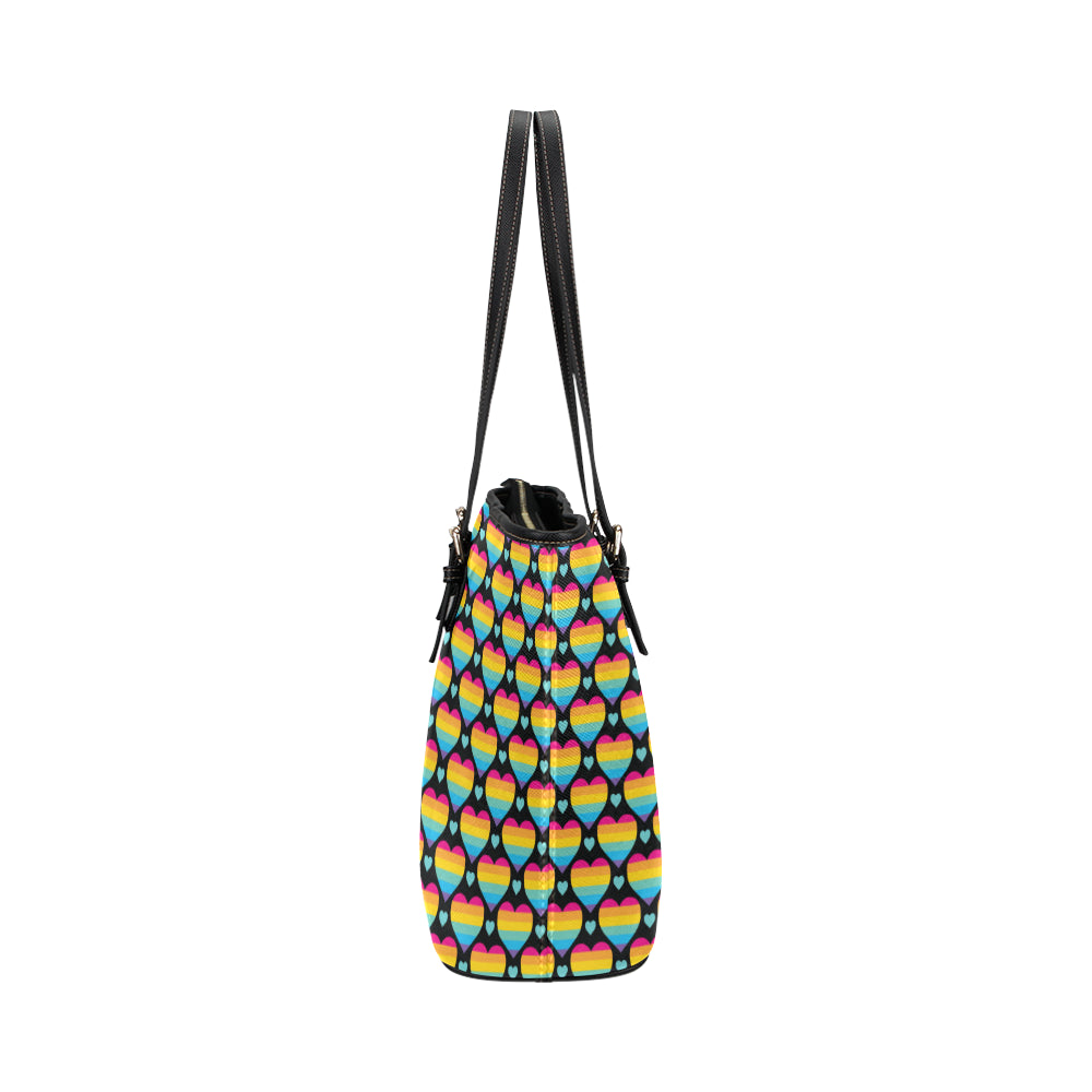 Rainbow Heart Print Pattern Leather Tote Bag