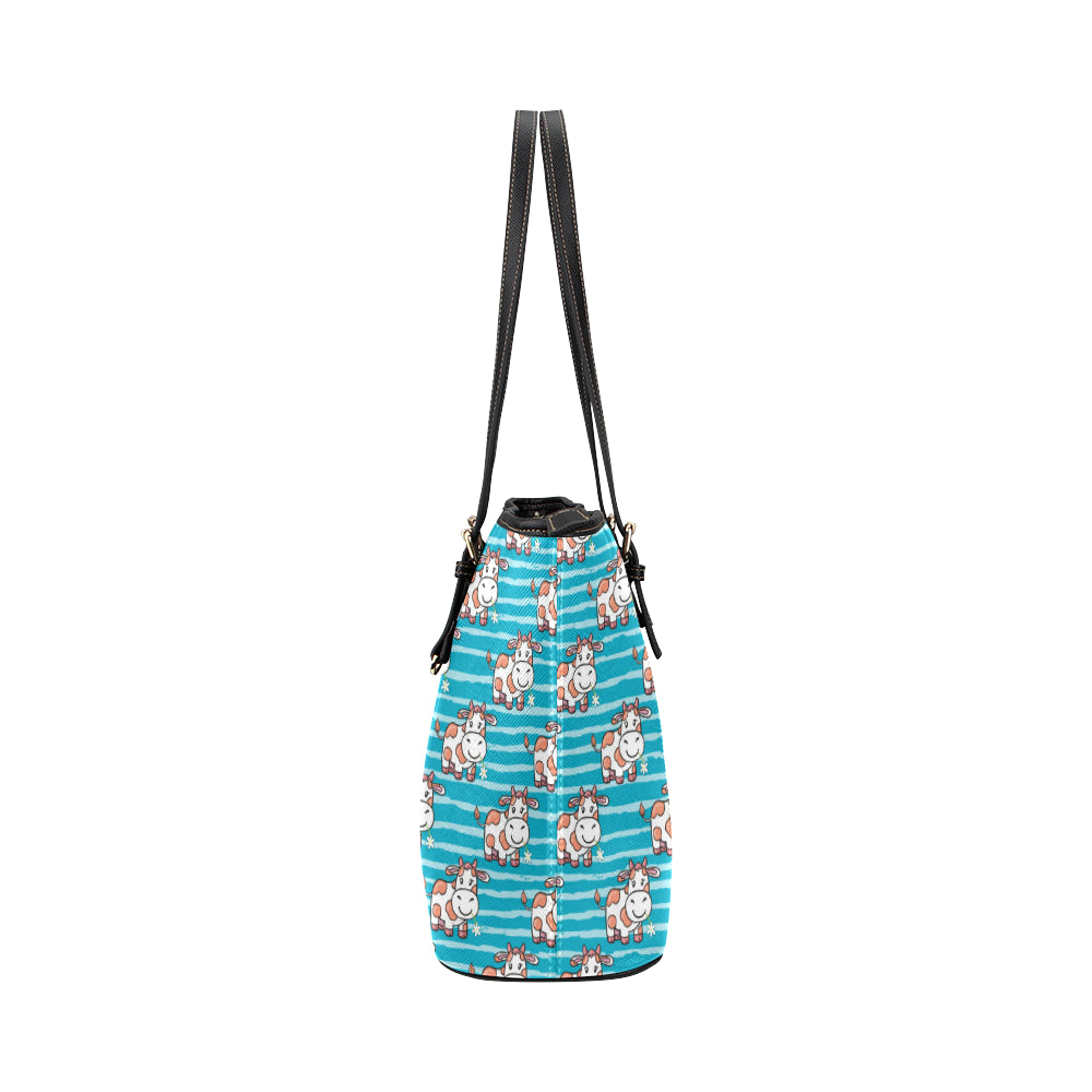 Cow Cute Print Pattern Leather Tote Bag
