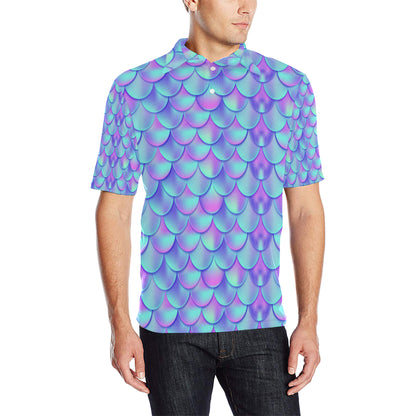 Mermaid Tail Design Print Pattern Men Polo Shirt