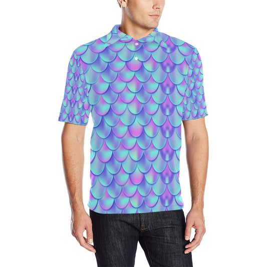 Mermaid Tail Design Print Pattern Men Polo Shirt